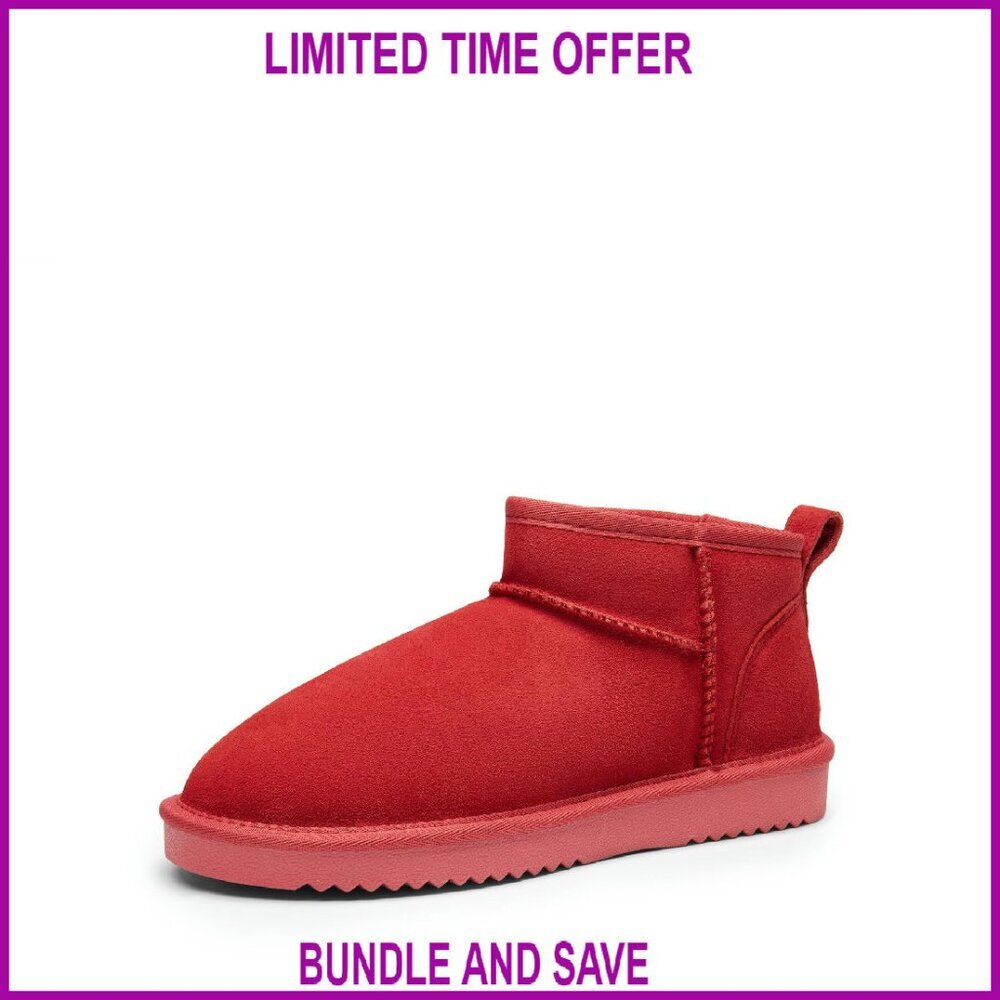 Women's Ankle Boots Genuine Suede Faux Fur Lining Memory Foam Water Resistant
